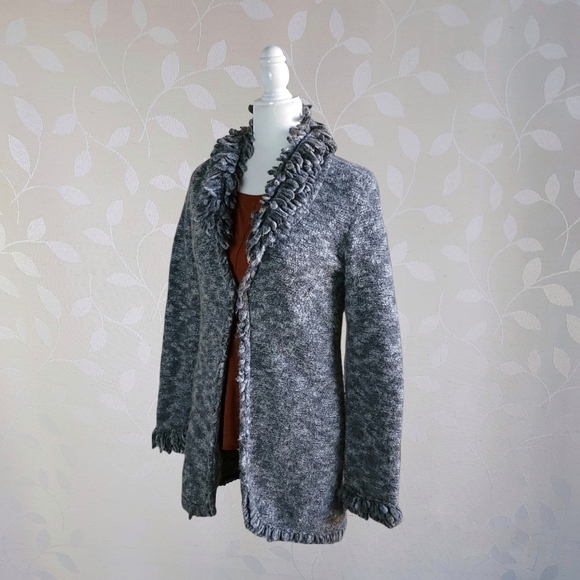 Nine West Cozy Wool Blend Loop Knit Hook Front Longline Cardigan Marled Gray Med - Picture 9 of 16